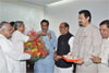 AICC MAHARASHTRA OBSERVER MOHAN PRAKASHJI CONGRATULATING CHIEF MINISTER PRITHVIRAJ CHAVAN ON HIS UNANIMOUS ELECTION TO THE COUNCIL AT VARSHA BUNGALOW.