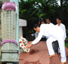 LEADER'S PAYING TRIBUTE TO "KRANTI STAMBHA" ON THE OCCASION "KRANTI DIN" AT GOWALIA TANK AUGUST KRANTI MAIDAN IN MUMBAI.