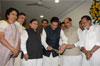 CHIEF MINISTER PRITHVIRAJ CHAVAN,MPCC PRESIDENT MANIK RAO THAKRE,MRCC PRESIDENT KRIPASHANAKR SINGH AT TILAK BHAVAN.