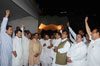 Minister's & MLA's Congratulating Chief Minister Shri Prithviraj Chavan for The Bold Decision To Pass a Bill in The Legislature Regularising the Hutments Upto 2000 On The Last Day Budget Session At Vidhan Bhavan Mumbai.
