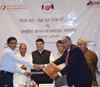 Chief Minister Devendra Fadnavis & Union Minister Suresh Prabhu during MoU Signing of Roha-Dighi Port Connectivity at Sahyadri Guest House Mumbai .