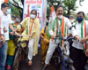Minister Varshatai Gaikwad & MRCC President Bhai Jagtap during Protest Cycle Rally against BJP Govt.in Dharavi. Minister Varshatai Gaikwad & MRCC President Bhai Jagtap during Protest Cycle Rally against BJP Govt.in Dharavi.