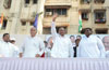 Election Campaign Public Meeting of Congress /NCP/PRP(Kawade)/ Republican Party of India (Democratic) Alliance MP.Candidate Gurudas Kamat with NCP Chief Sharad Pawar on the Last Public Rally at BEST Ground,Goregaon West, Mumbai.