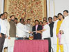 Governor Vidyasagar Rao gives letter of appointment to Devendra Phadnavis.