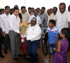 SWABHIMAAN SANGHATNA PRESIDENT NITESH NARAYANRAO RANE FELICITATED HANDICAP PRAKASH NADAR FOR HIS SWIMMING WORLD RECORD.