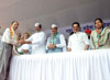 CONGRESS LEADER'S PAYING TRIBUTE TO "KRANTI STAMBHA" ON THE OCCASION "KRANTI DIN" AT GOWALIA TANK MAIDAN IN MUMBAI.