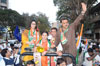 MRCC President Sanjay Nirupam & Cine Star Nagma during Election Campaign Rally at Mulind in Mumbai.