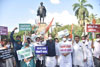 MPCC Congress Party Leaders Protest at Mahatma Gandhi Statue Near Mantralaya on Farmers Issue There after Congress delegation led by MPCC Leaders Meets Governor of Maharashtra Bhagat Singh Koshyari at Raj Bhavan, Mumbai