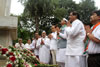 CONGRESS LEADER'S PAYING TRIBUTE TO "KRANTI STAMBHA" ON THE OCCASION "KRANTI DIN" AT GOWALIA TANK MAIDAN IN MUMBAI.