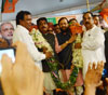 BJP Leader's & Union Minister's Gopinath Munde, Prakash Javadekar welcomed at Mumbai Airport. BJP Leader's & Union Minister's Gopinath Munde, Prakash Javadekar welcomed at Mumbai Airport.