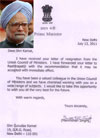 PRIME MINISTER DR.MINISTER DR.MANMOHAN SINGH ACCEPTS THE RESIGNSTION OF M.P.GURUDAS KAMAT.