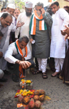 Ex.Union Minister Milind Deora during Mahurat of Saboo Siddik BMC Chawls External Repair Work at Ward No 223.