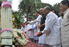 LEADER'S PAYING TRIBUTE TO "KRANTI STAMBHA" ON THE OCCASION "KRANTI DIN" AT GOWALIA TANK AUGUST KRANTI MAIDAN IN MUMBAI.