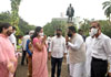 MP.Supriya Sule & MLA Rais Shaikh Paying Ttribute to Father of Nation Mahatma Gandhi on his Birth Anniversary at Gandhi Statue near Mantralaya in Mumbai.