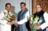 GOVERNOR K.SANKARNAYRAYANAN IS GIVING OATH TO AJITDADA PAWAR AS MAHARASHTRA DY.CHIEF MINISTER ON OCCASION CHIEF MINISTER PRITHVIRAJ CHAVAN AT RAJ BHAVAN.